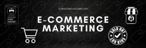 E-commerce marketing icons on a dark background, featuring a shopping cart, product page, storefront, and sold-out badge.