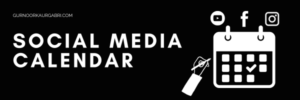 Social media calendar banner with icons of YouTube, Facebook, Instagram, and a marked calendar illustration.